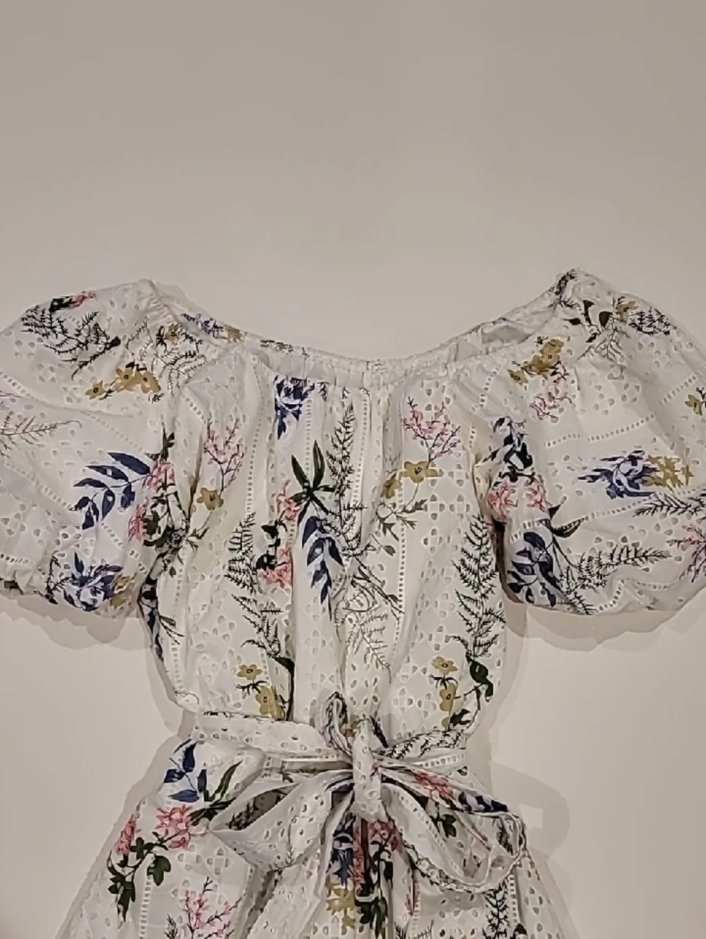 Just Me White Floral Eyelet Off-Shoulder Midi Sun Dress Large - Picture 8 of 13